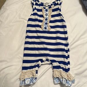 Marie Nicole blue and white shirt romper 18-24m